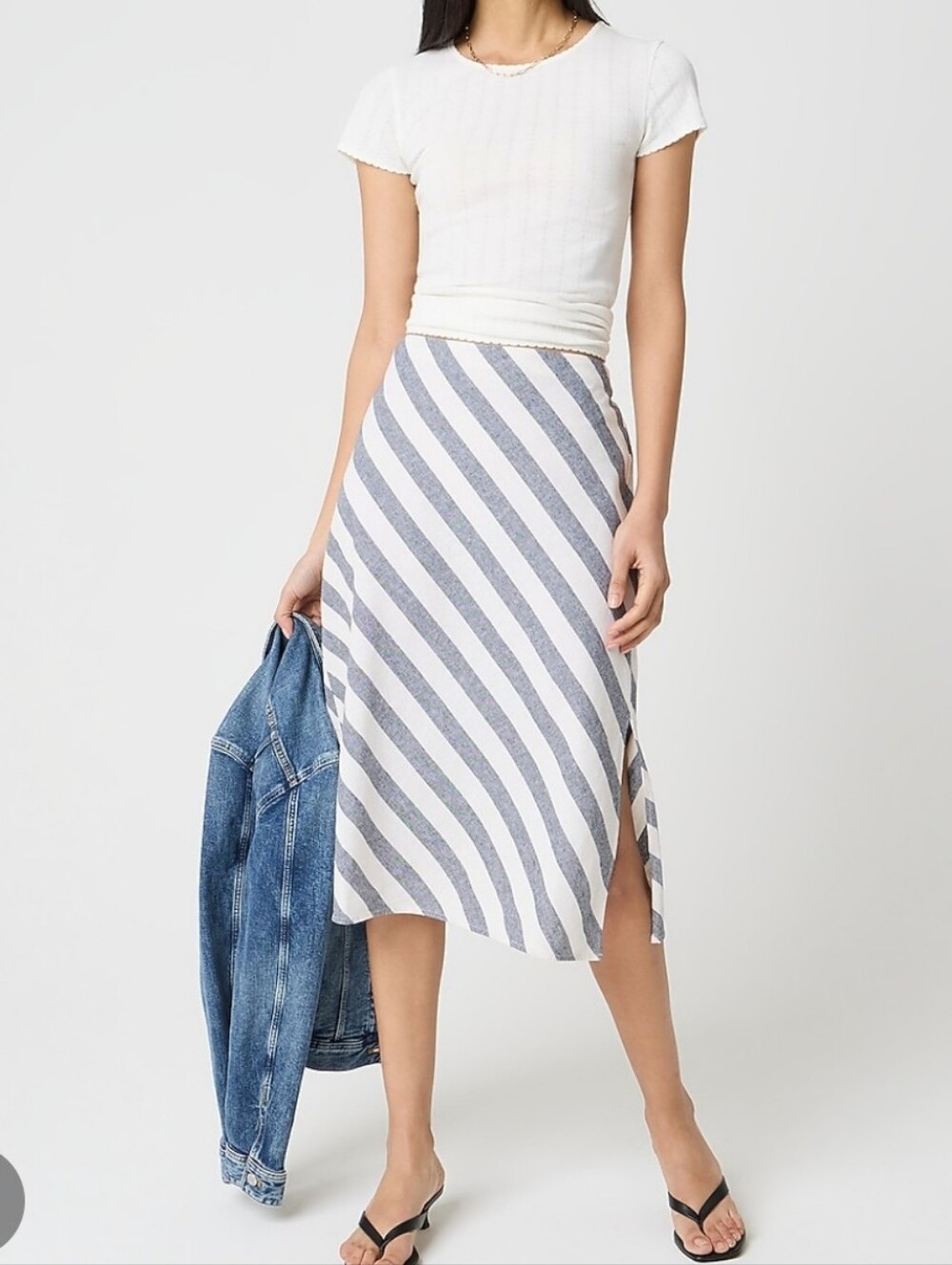J. Crew. Linen-blend midi skirt L large NWT DIF CI915